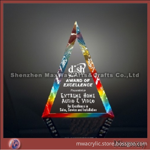 Transparent Printing Colored Triangle High Grade Acrylic Award Trophy
